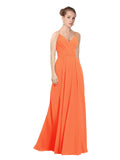 Tangerine Tango A-Line V-Neck Long Bridesmaid Dress Maria