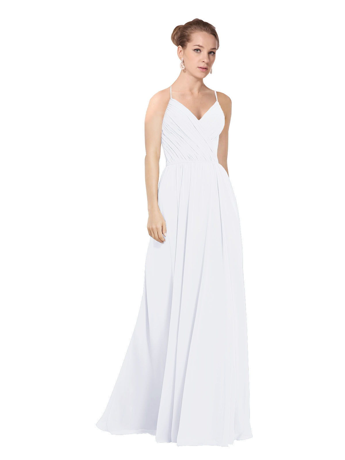 White A-Line V-Neck Long Bridesmaid Dress Maria