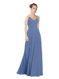 Windsor Blue A-Line V-Neck Long Bridesmaid Dress Maria