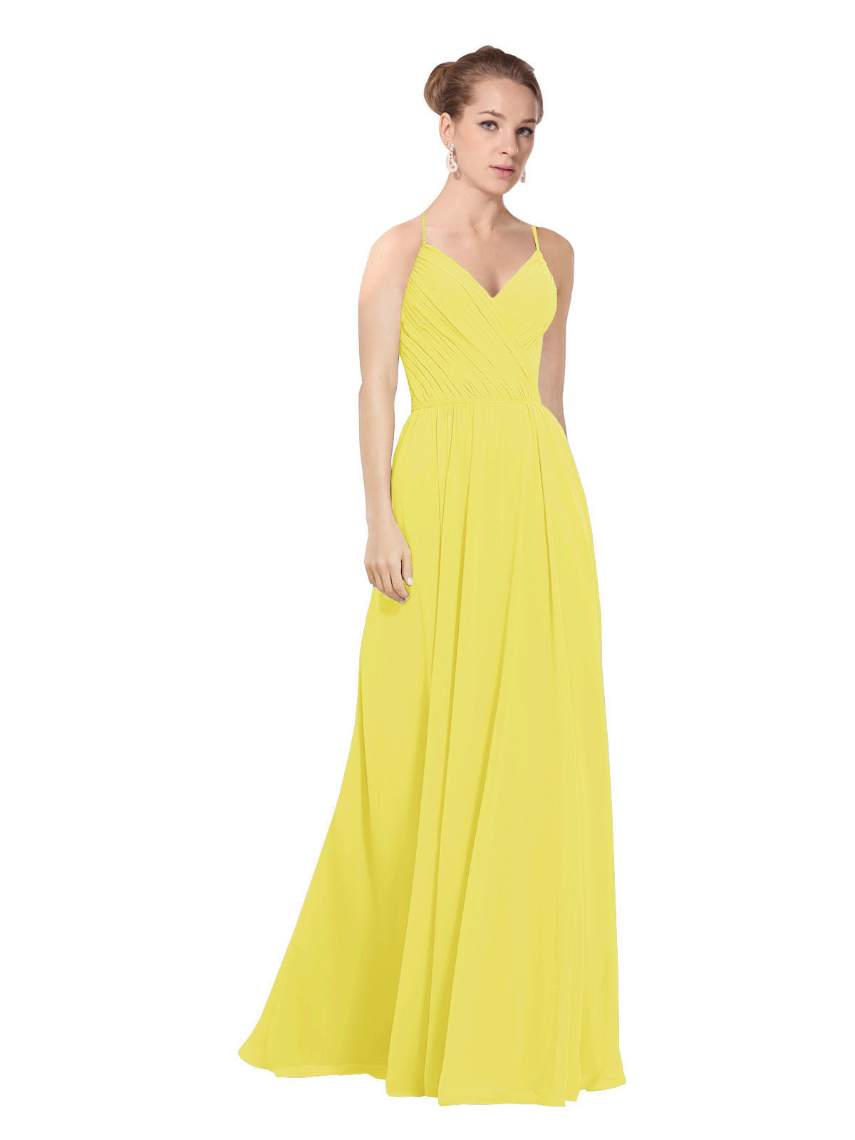 Yellow A-Line V-Neck Long Bridesmaid Dress Maria