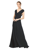 Black A-Line V-Neck Sleeveless Long Bridesmaid Dress Faith