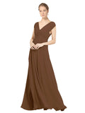 Brown A-Line V-Neck Sleeveless Long Bridesmaid Dress Faith