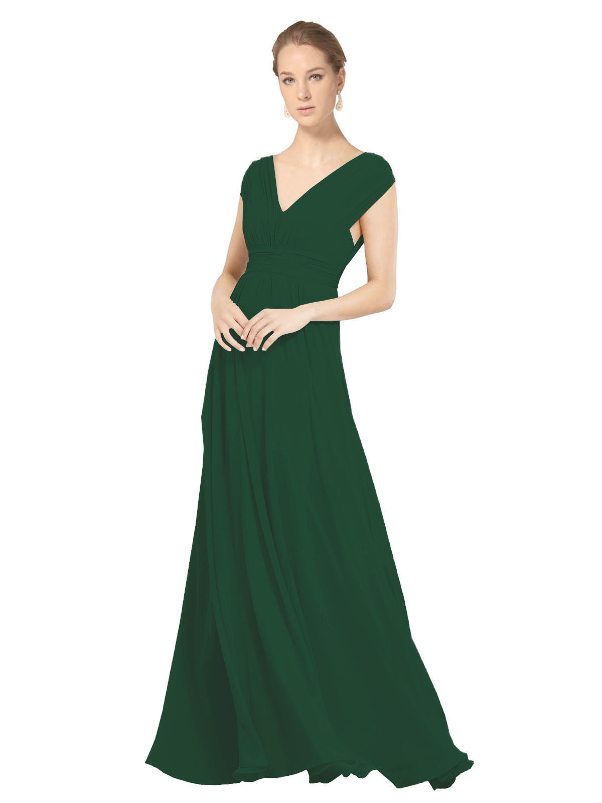 Dark Green A-Line V-Neck Sleeveless Long Bridesmaid Dress Faith