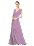 Dark Lavender A-Line V-Neck Sleeveless Long Bridesmaid Dress Faith