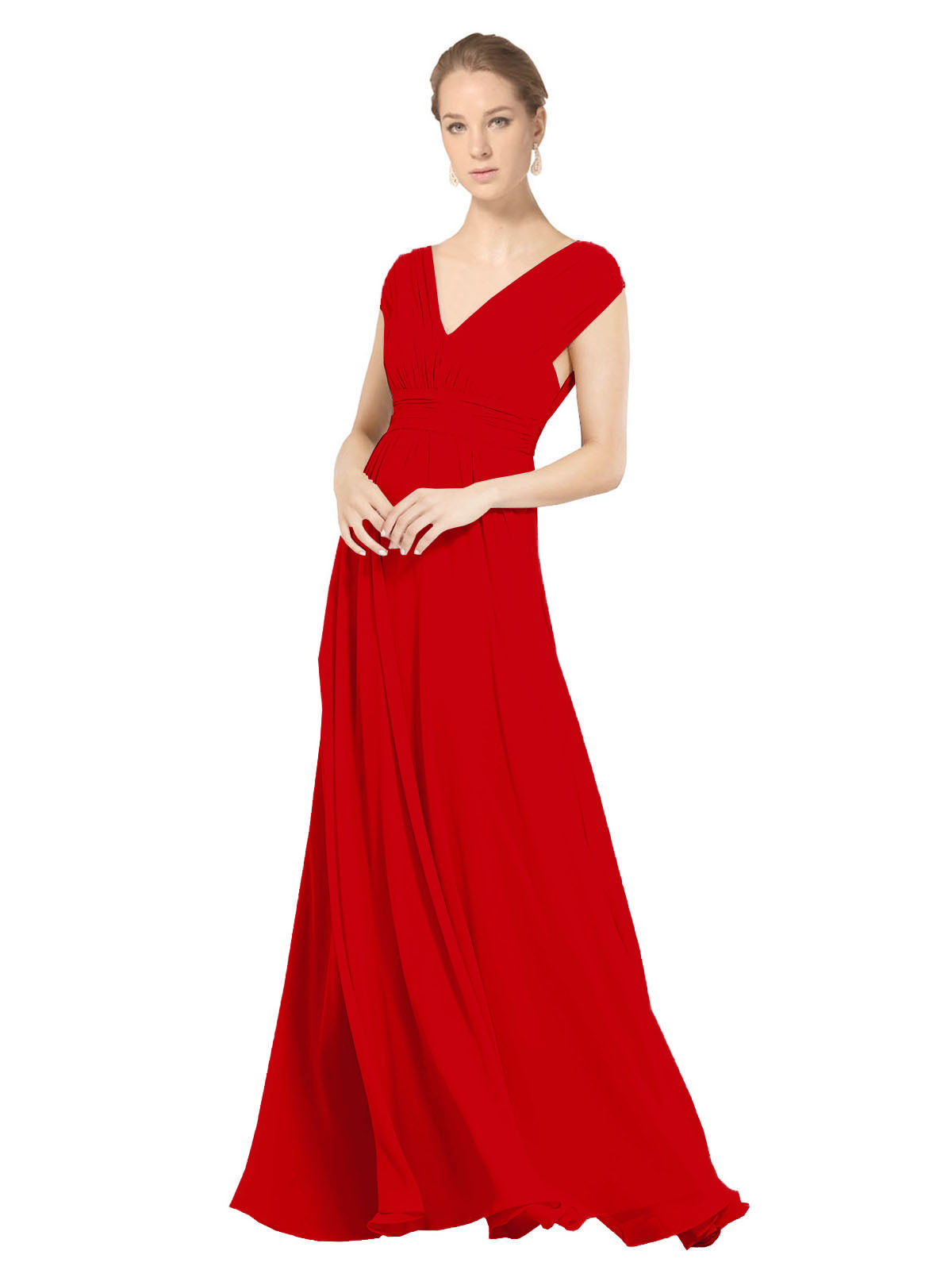 Dark Red A-Line V-Neck Sleeveless Long Bridesmaid Dress Faith