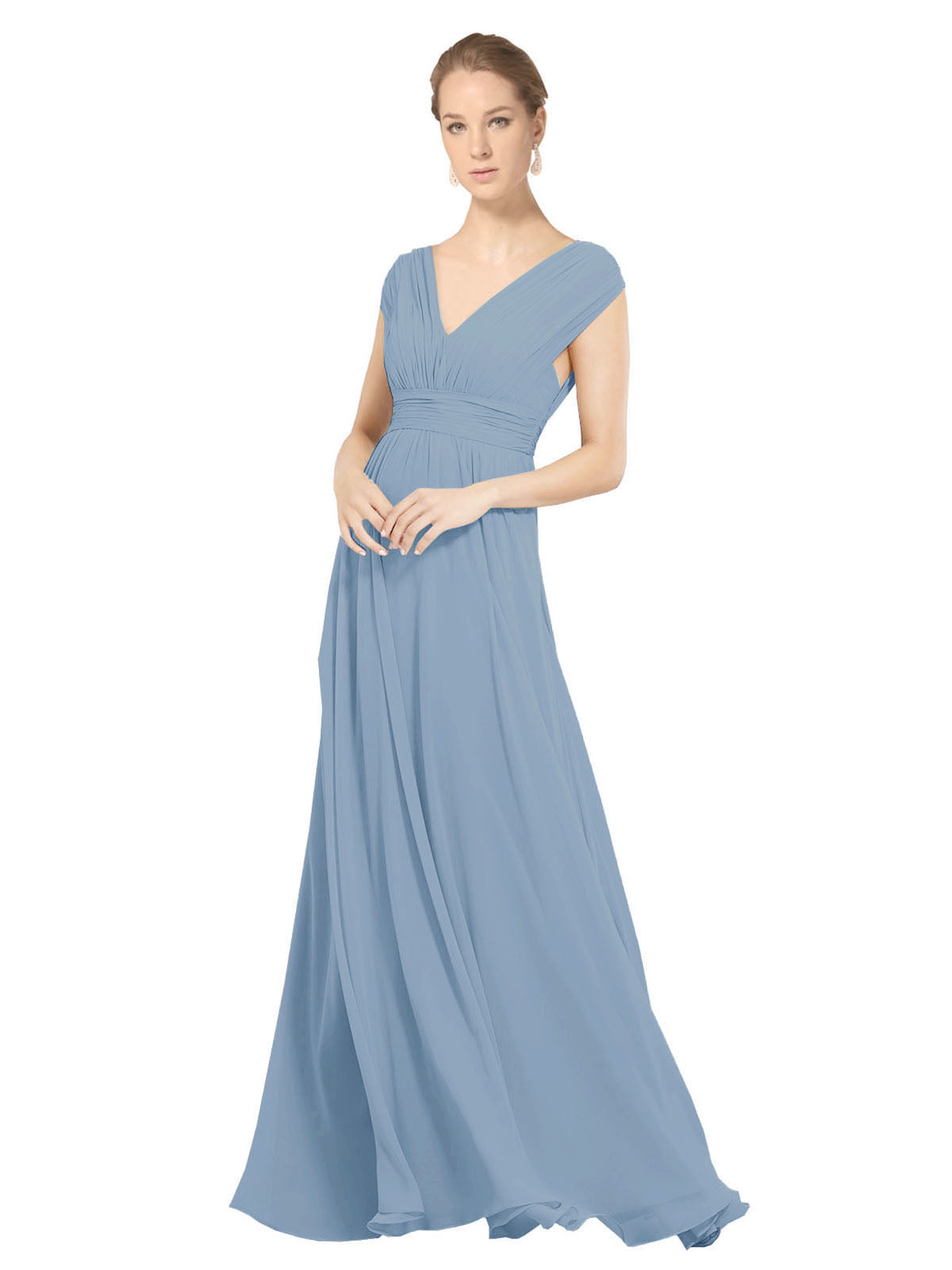 Dusty Blue A-Line V-Neck Sleeveless Long Bridesmaid Dress Faith