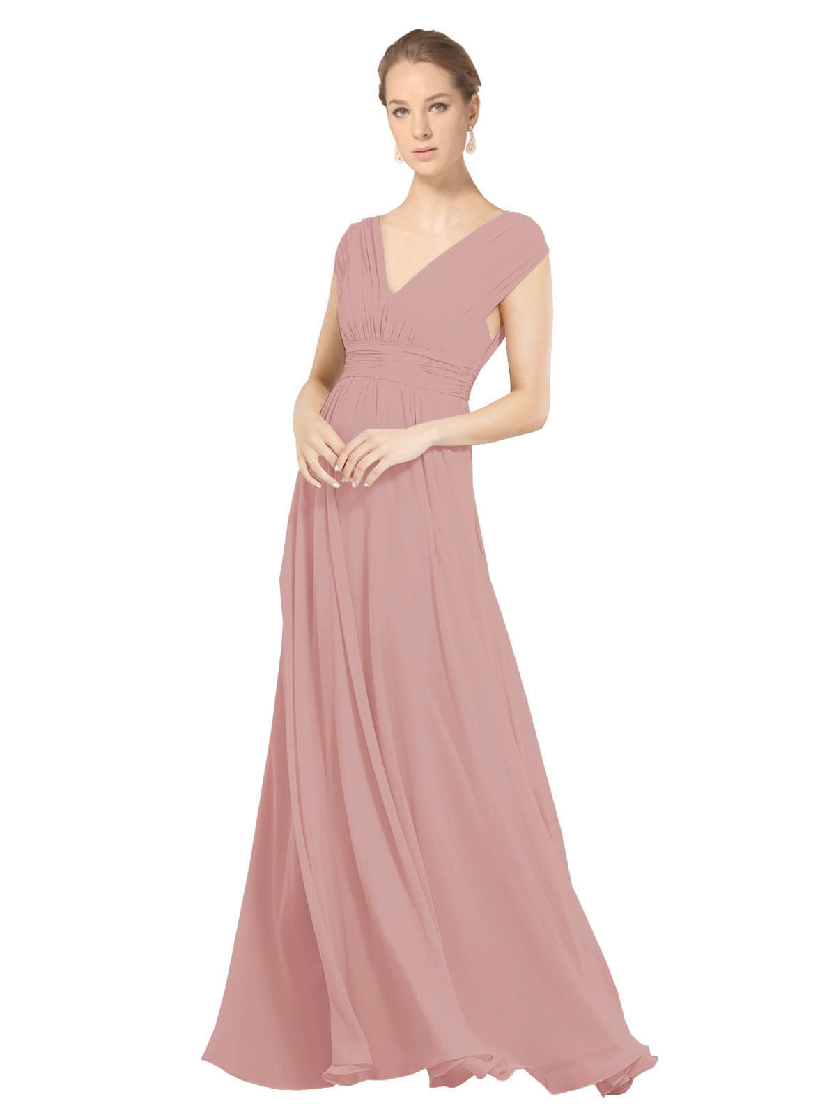 Dusty Pink A-Line V-Neck Sleeveless Long Bridesmaid Dress Faith