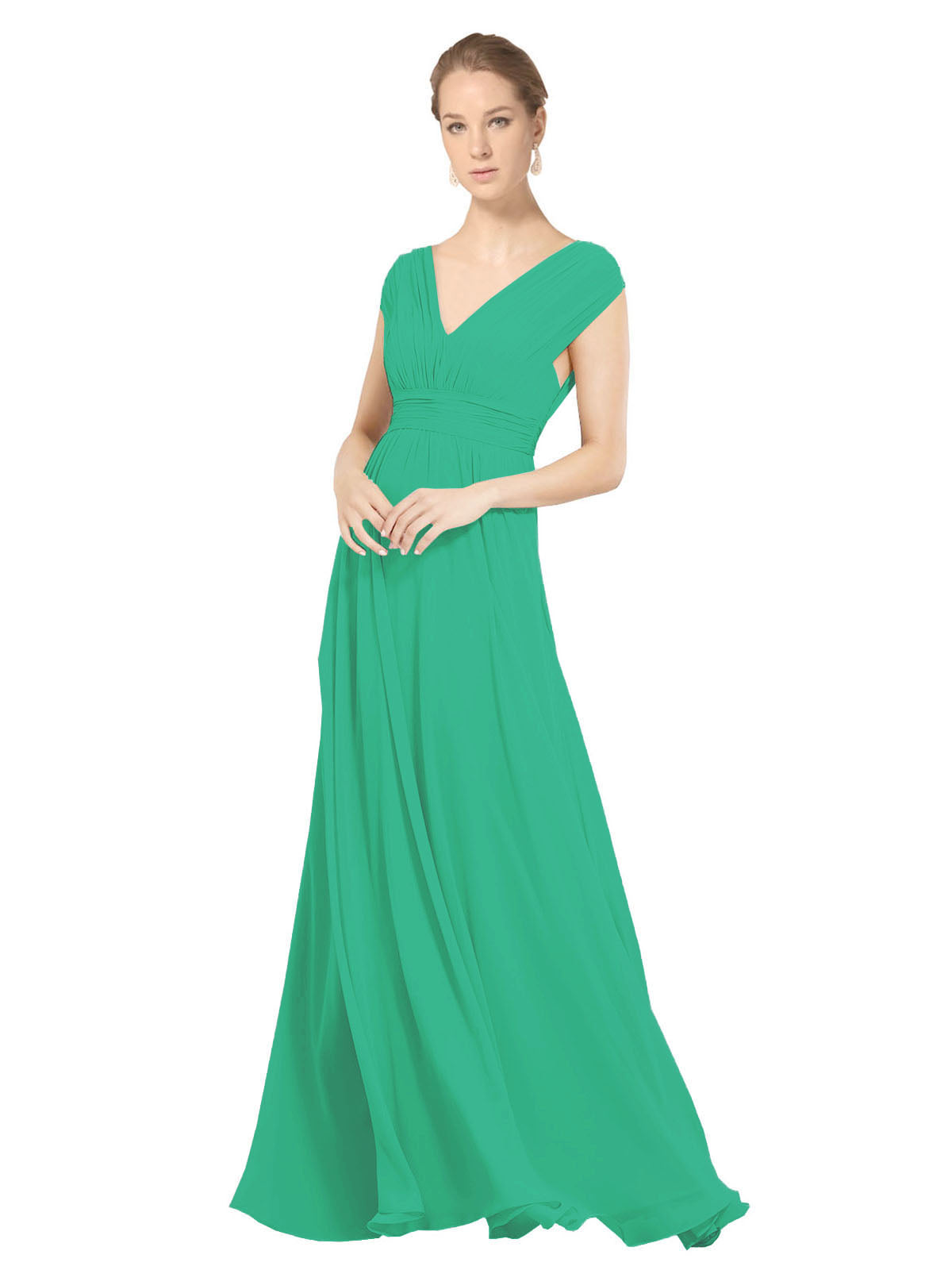 Emerald Green A-Line V-Neck Sleeveless Long Bridesmaid Dress Faith