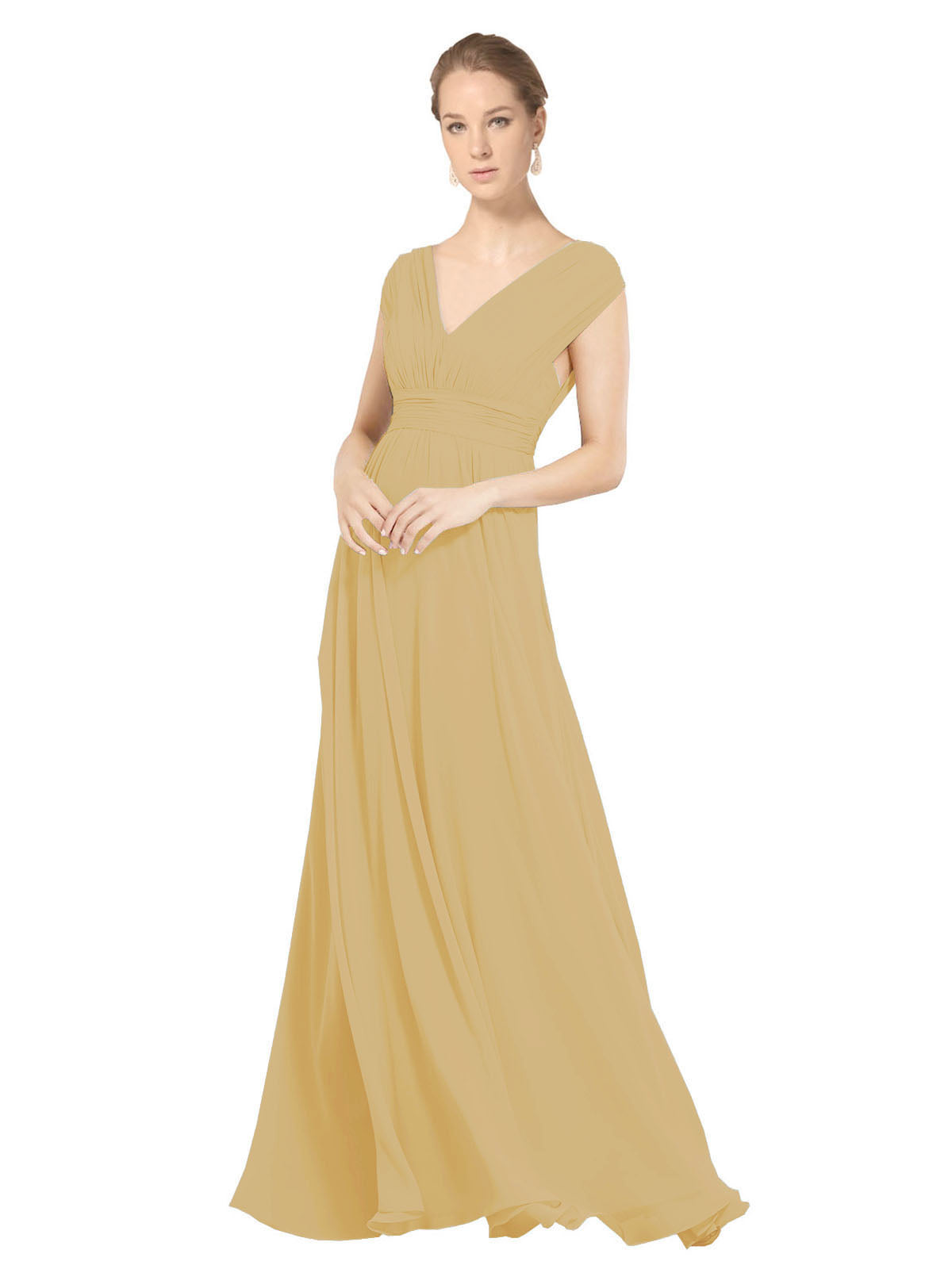 Gold A-Line V-Neck Sleeveless Long Bridesmaid Dress Faith