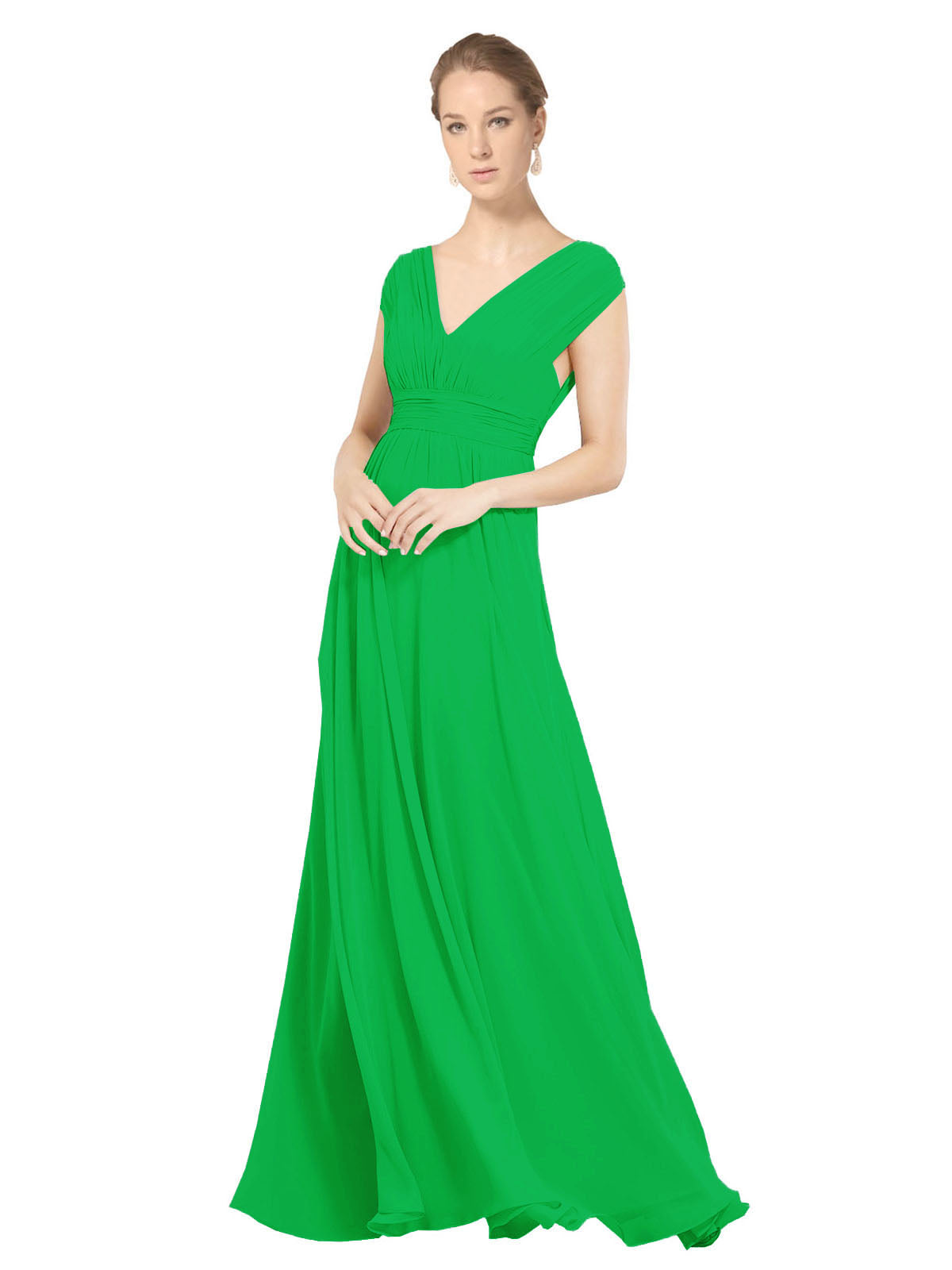 Green A-Line V-Neck Sleeveless Long Bridesmaid Dress Faith