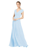 Light Sky Blue A-Line V-Neck Sleeveless Long Bridesmaid Dress Faith