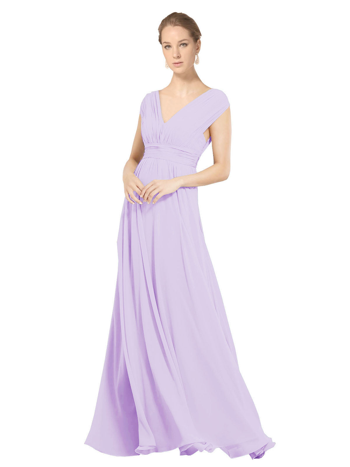 Lilac A-Line V-Neck Sleeveless Long Bridesmaid Dress Faith