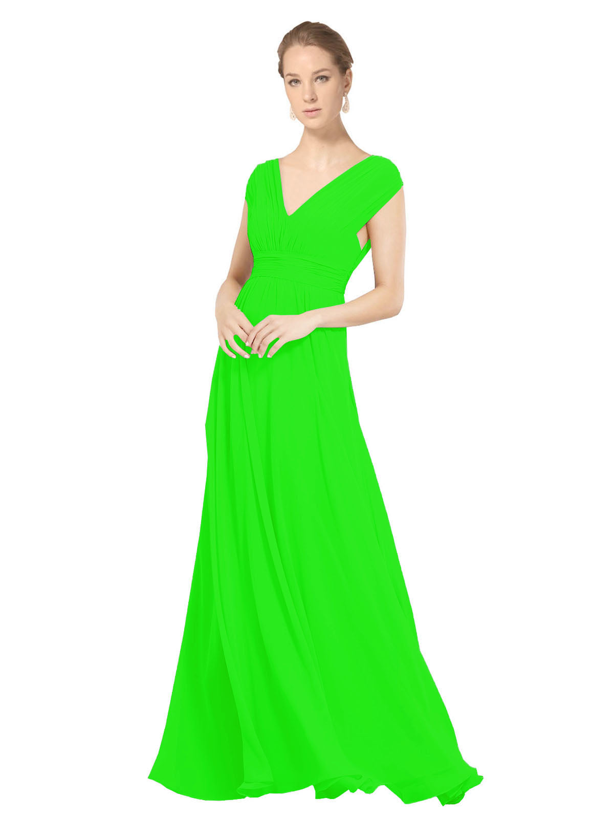 Lime Green A-Line V-Neck Sleeveless Long Bridesmaid Dress Faith