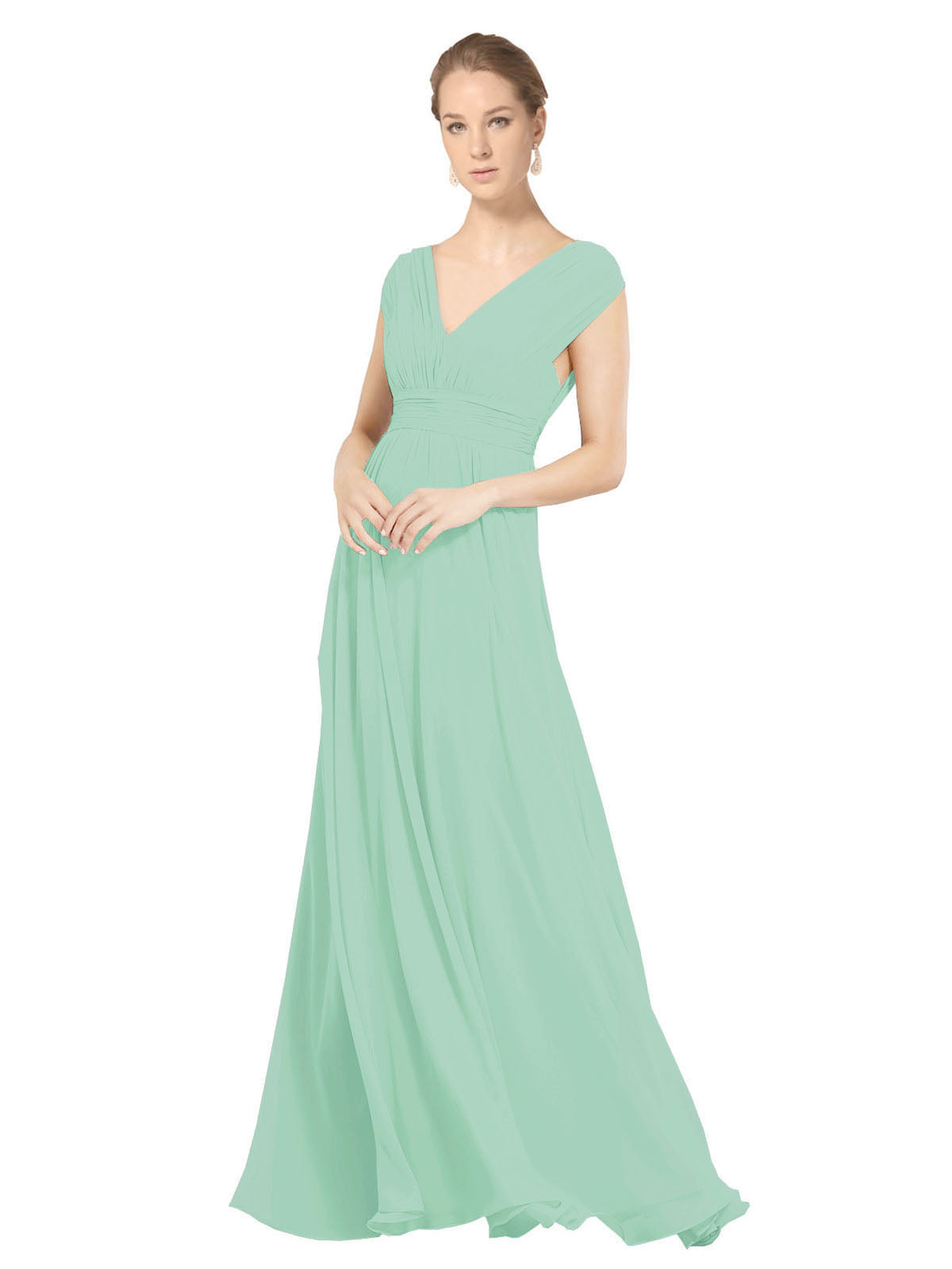 Mint Green A-Line V-Neck Sleeveless Long Bridesmaid Dress Faith