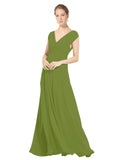 Olive Green A-Line V-Neck Sleeveless Long Bridesmaid Dress Faith