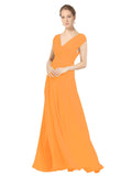 Orange A-Line V-Neck Sleeveless Long Bridesmaid Dress Faith