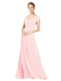Pink A-Line V-Neck Sleeveless Long Bridesmaid Dress Faith