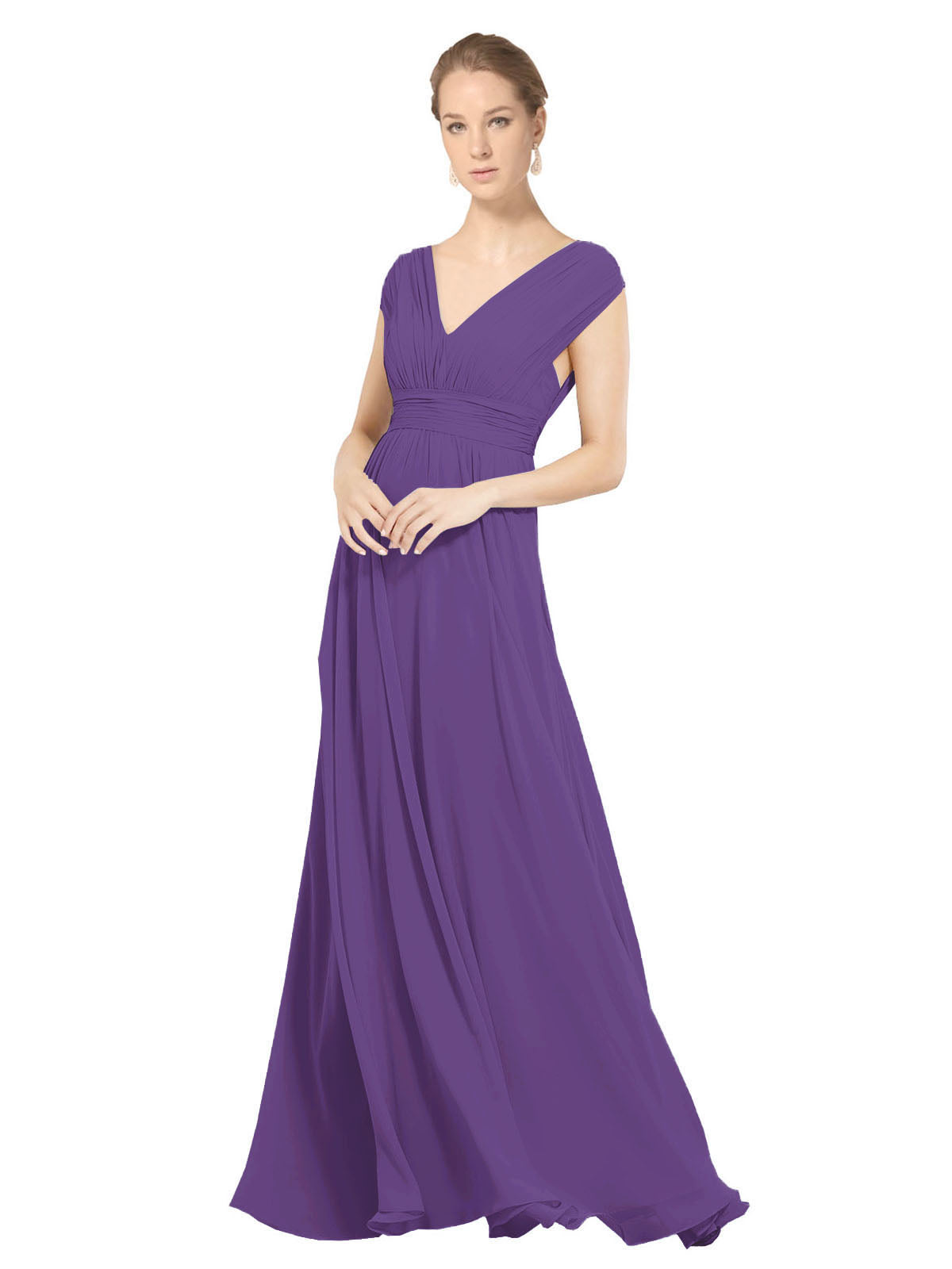Plum Purple A-Line V-Neck Sleeveless Long Bridesmaid Dress Faith