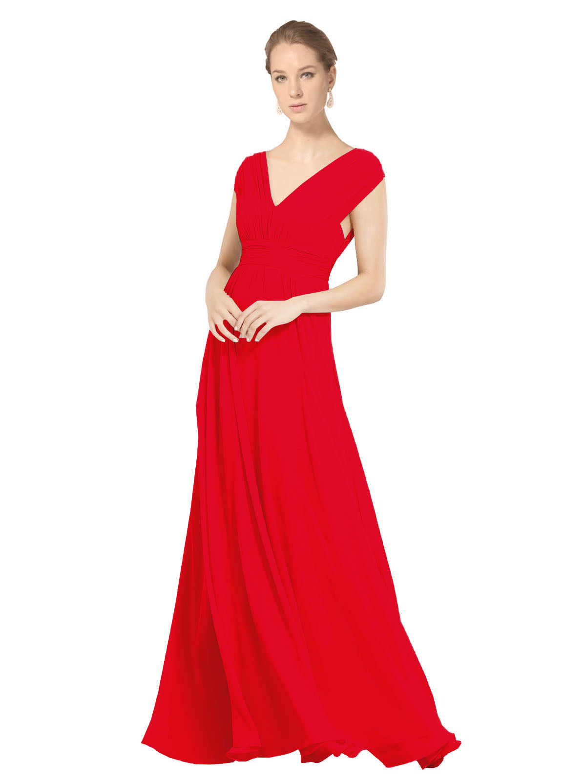 Red A-Line V-Neck Sleeveless Long Bridesmaid Dress Faith