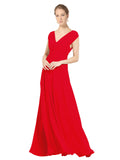 Red A-Line V-Neck Sleeveless Long Bridesmaid Dress Faith