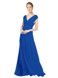 Royal Blue A-Line V-Neck Sleeveless Long Bridesmaid Dress Faith
