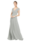 Silver A-Line V-Neck Sleeveless Long Bridesmaid Dress Faith