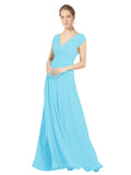 Sky Blue A-Line V-Neck Sleeveless Long Bridesmaid Dress Faith