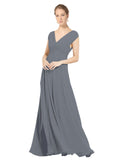 Slate Grey A-Line V-Neck Sleeveless Long Bridesmaid Dress Faith