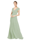 Smoke Green A-Line V-Neck Sleeveless Long Bridesmaid Dress Faith