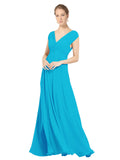 Turquoise A-Line V-Neck Sleeveless Long Bridesmaid Dress Faith