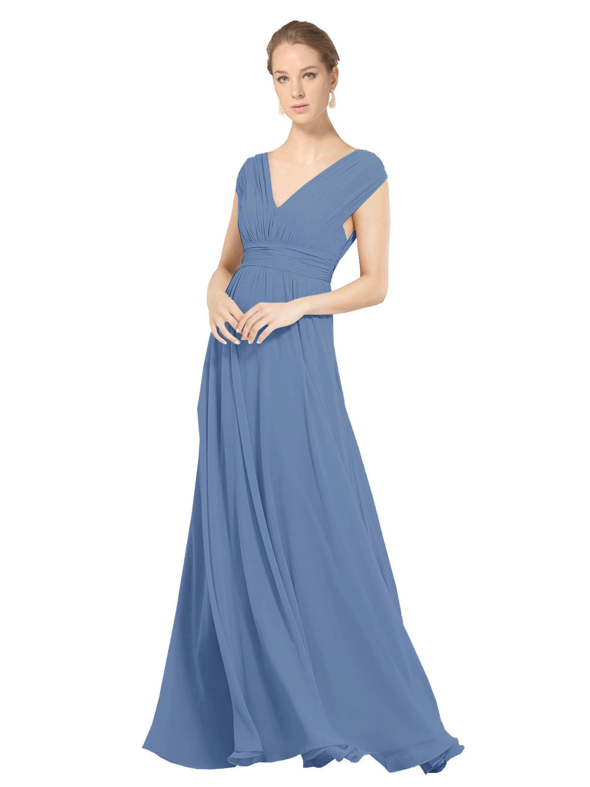 Windsor Blue A-Line V-Neck Sleeveless Long Bridesmaid Dress Faith