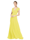 Yellow A-Line V-Neck Sleeveless Long Bridesmaid Dress Faith