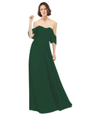 Dark Green A-Line Off the Shoulder Off the Shoulder Long Bridesmaid Dress Katherine