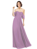 Dark Lavender A-Line Off the Shoulder Off the Shoulder Long Bridesmaid Dress Katherine