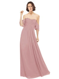Dusty Pink A-Line Off the Shoulder Off the Shoulder Long Bridesmaid Dress Katherine