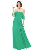 Emerald Green A-Line Off the Shoulder Off the Shoulder Long Bridesmaid Dress Katherine