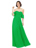 Green A-Line Off the Shoulder Off the Shoulder Long Bridesmaid Dress Katherine