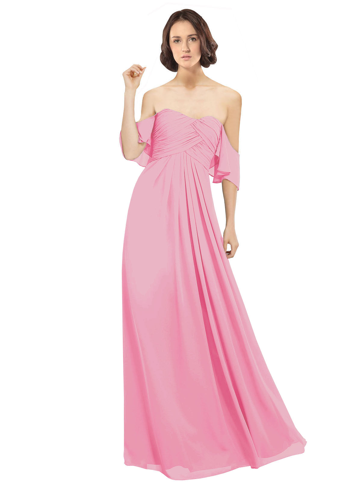 Hot Pink A-Line Off the Shoulder Off the Shoulder Long Bridesmaid Dress Katherine
