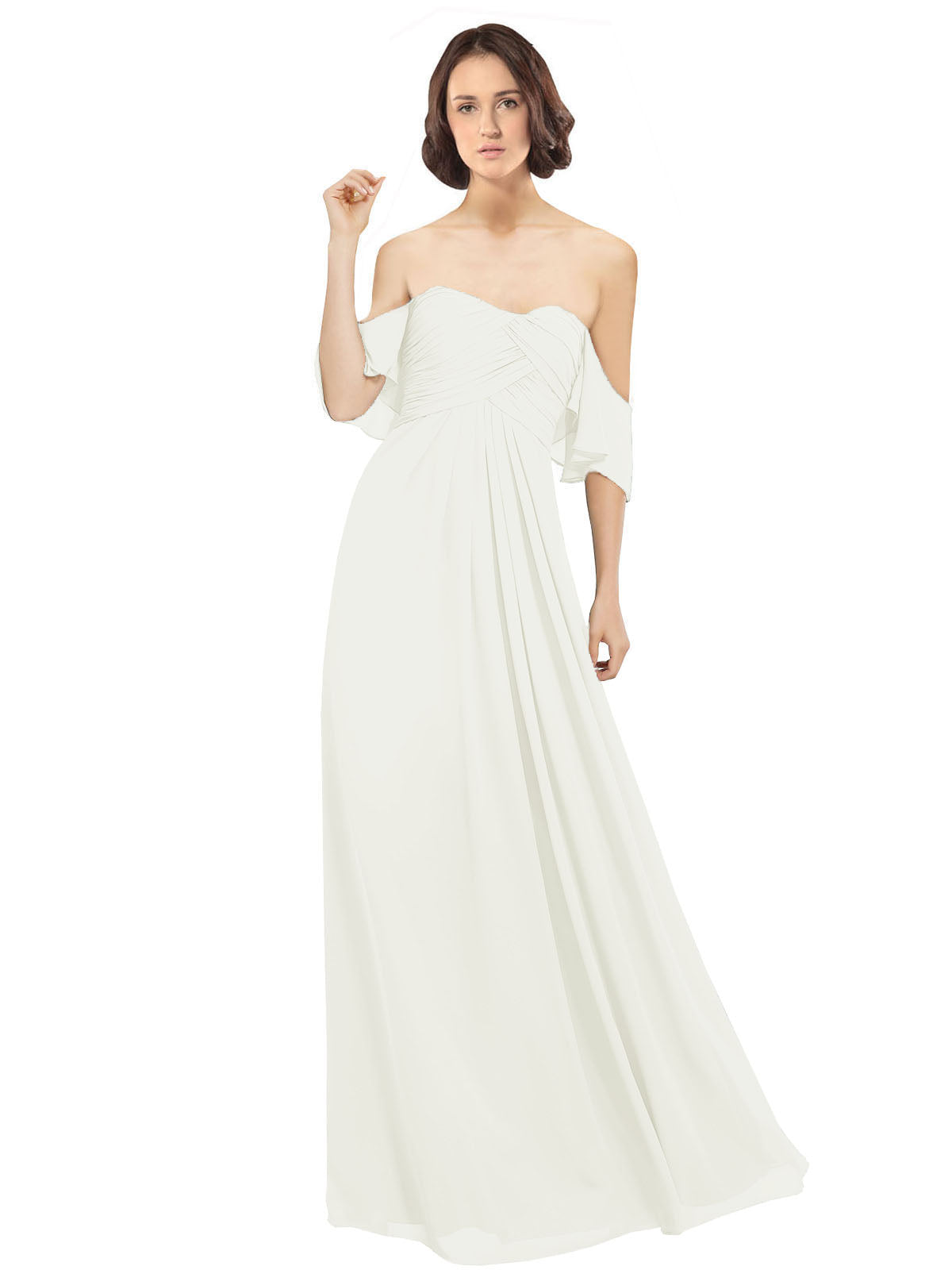 Ivory A-Line Off the Shoulder Off the Shoulder Long Bridesmaid Dress Katherine