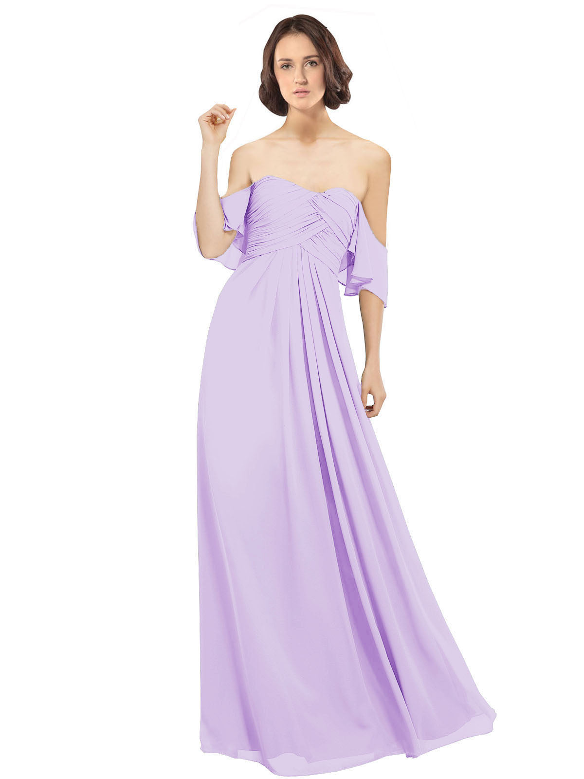 Lilac A-Line Off the Shoulder Off the Shoulder Long Bridesmaid Dress Katherine
