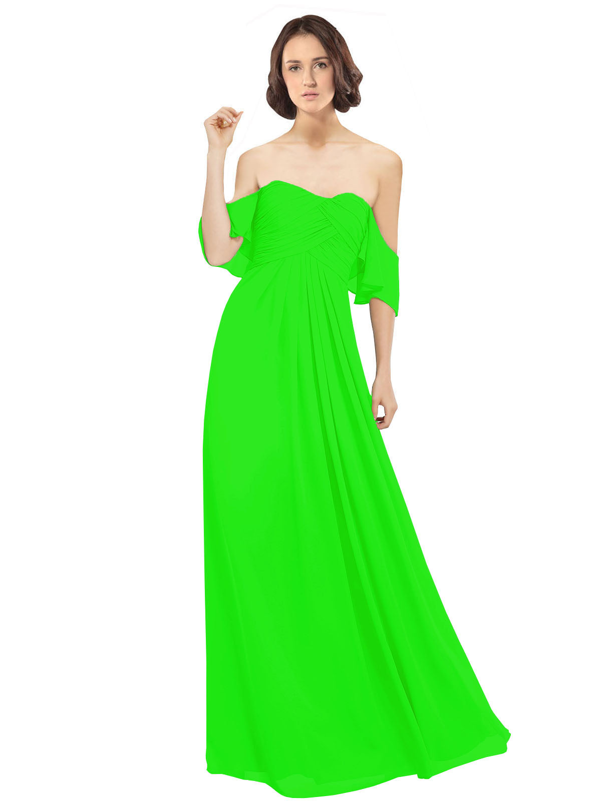 Lime Green A-Line Off the Shoulder Off the Shoulder Long Bridesmaid Dress Katherine