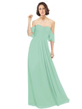 Mint Green A-Line Off the Shoulder Off the Shoulder Long Bridesmaid Dress Katherine