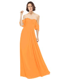 Orange A-Line Off the Shoulder Off the Shoulder Long Bridesmaid Dress Katherine