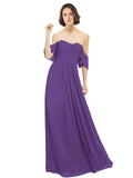Plum Purple A-Line Off the Shoulder Off the Shoulder Long Bridesmaid Dress Katherine