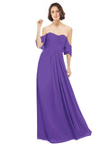 Purple A-Line Off the Shoulder Off the Shoulder Long Bridesmaid Dress Katherine