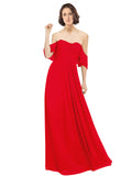 Red A-Line Off the Shoulder Off the Shoulder Long Bridesmaid Dress Katherine