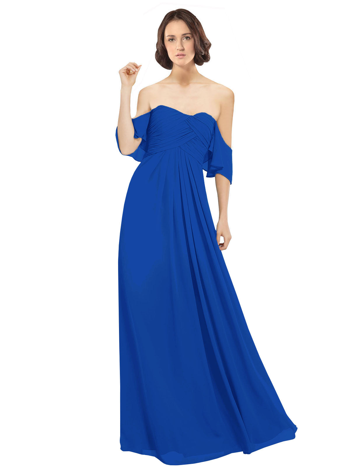 Royal Blue A-Line Off the Shoulder Off the Shoulder Long Bridesmaid Dress Katherine