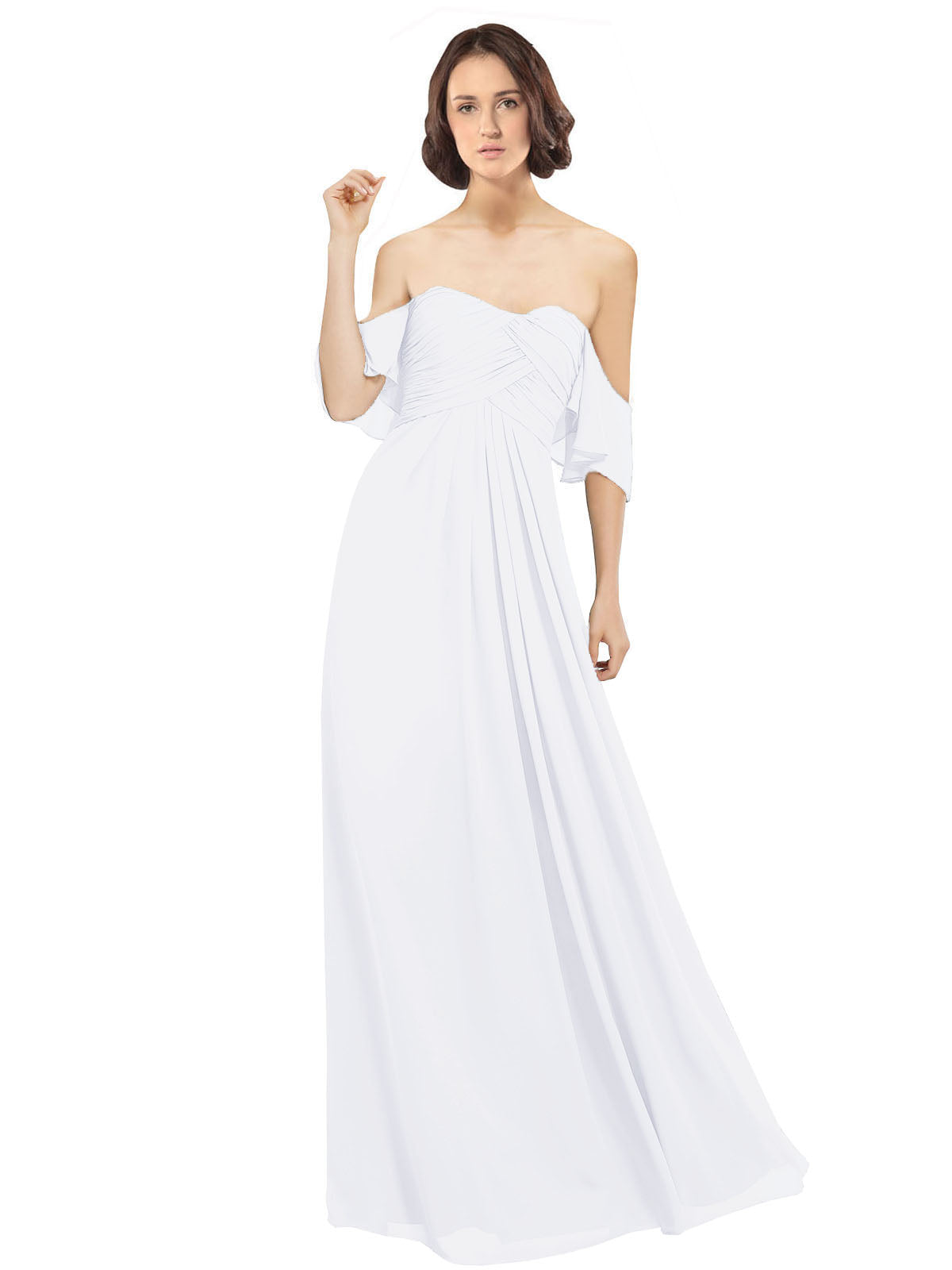 White A-Line Off the Shoulder Off the Shoulder Long Bridesmaid Dress Katherine