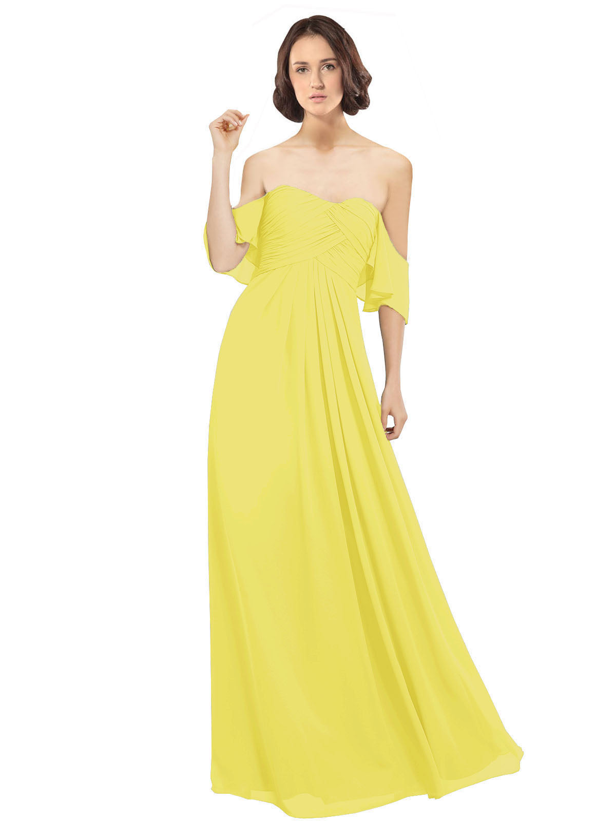 Yellow A-Line Off the Shoulder Off the Shoulder Long Bridesmaid Dress Katherine