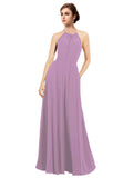 Dark Lavender A-Line Halter Sleeveless Long Bridesmaid Dress Taylor